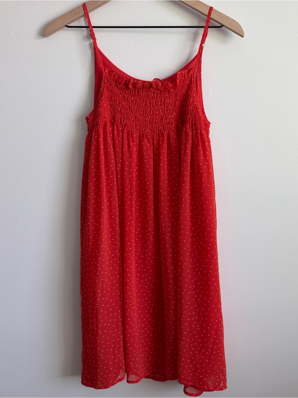 Patterson J. Kincaid Tomato Red Floral Slip Dress; Smocked Bodice & Ruffle